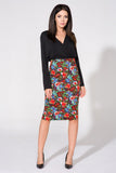 Floral Elegant Pencil Skirt with Decorative Zipper and Slit