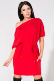 Loose-Fitting Knitted Dress with Front Pockets and Boat Neck