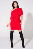 Loose-Fitting Knitted Dress with Front Pockets and Boat Neck