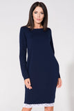 Knitted Sweatshirt Dress with Lace Trim and Bow Detail