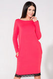 Knitted Sweatshirt Dress with Lace and Satin Bow Detail