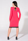 Knitted Sweatshirt Dress with Lace and Satin Bow Detail