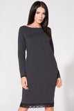 Knitted Sweatshirt Dress with Satin Bow and Lace Trim