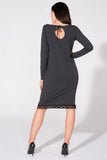 Knitted Sweatshirt Dress with Satin Bow and Lace Trim