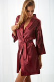 Elegant Satin Chemise with Kimono Sleeves and Belt