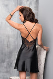 Elegant Black Satin Slip with Lace Accents