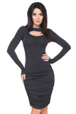 Soft Knitwear Dress with Draped Neckline and Long Sleeves