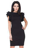 Stylish Knitted Dress with Frill Sleeves and Welt Neckline