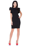 Stylish Knitted Dress with Frill Sleeves and Welt Neckline