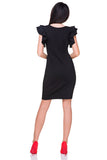 Stylish Knitted Dress with Frill Sleeves and Welt Neckline