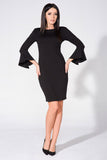 Elegant Knitted Dress with Deep V Back and Frill Sleeves