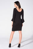 Elegant Knitted Dress with Deep V Back and Frill Sleeves