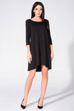 Gently Flared Fabric Dress with Extended Back and Round Neckline