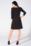 Gently Flared Fabric Dress with Extended Back and Round Neckline