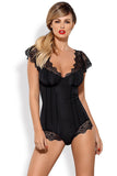 Temptress Bodysuit with Lace and Shiny Stripes