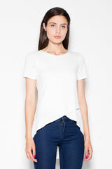 Asymmetrical Overlapping Front Blouse with Longer Back - beige / XL
