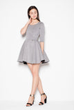 Feminine Flared Foam Dress with 3/4 Sleeves and Round Neckline