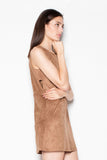 Chic Suede-Look Dress with Elegant Arm Slits and Zip Closure