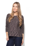 Loose-Fit Melange Blouse with 3/4 Sleeves & Trendy Back Panel