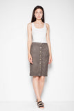 Suede Midi Pencil Skirt with Decorative Button Detail