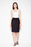 Suede Midi Pencil Skirt with Decorative Button Details