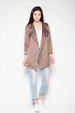 Classic Unbuttoned Coat with Pockets and Decorative Collar