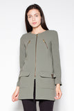 Zipped Straight Cut Coat with Decorative Pockets & Slit