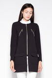 Straight Cut Zipped Coat with Decorative Pockets & Slit