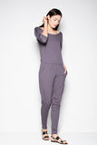 Sporty Half-Round Neck Jumpsuit with Dropped Sleeves
