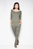 Sporty Half-Round Neckline Jumpsuit with Dropped Sleeves