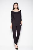Sporty Half-Round Neck Jumpsuit with Dropped Sleeves