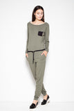 Chic Long-Sleeve Overalls with Pocket and Contrasting Belt