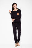 Chic Long-Sleeve Overalls with Contrasting Pocket & Belt
