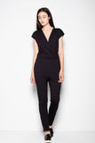 Sporty Short-Sleeved Tapered Leg Overalls with Drawstring