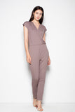 Sporty Short-Sleeved Tapered Overalls with Drawstring Waist