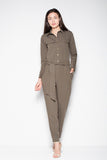 Elegant Long Sleeve Overalls with Waist Tie Detail