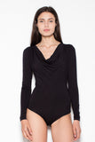 Fitted Long-Sleeved Bodysuit with Flowing Neckline