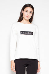 Asymmetrical Long Sleeve Cotton Blouse with Unique Print - beige / S