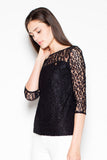 Chic 3/4 Sleeve Blouse with Transparent Spot Design