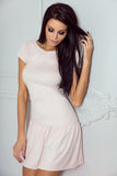 Elegant Suede-Look Dress with Frill and V Back Design