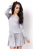 Sporty Cotton Mini Dress with Wide Frill and Drawstring