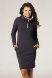 Sporty Knitted Dress with Side Pockets and Chimney Neckline
