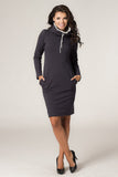 Sporty Knitted Dress with Side Pockets and Chimney Neckline