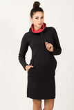 Sporty Knitted Dress with Slit Pockets & Chimney Neckline