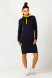 Colorful Sporty Dress with Slit Pockets & Turtleneck Style