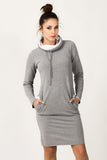 Sporty Dress with Side Pockets and Chimney Neckline