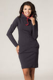Sporty Knitted Dress with Side Pockets and Chimney Neckline