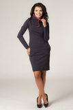 Sporty Knitted Dress with Side Pockets and Chimney Neckline