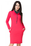 Sporty Knitted Dress with Side Pockets and Chimney Neckline
