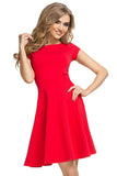 Flared Cotton Knit Dress with Boat Neckline and Short Sleeves